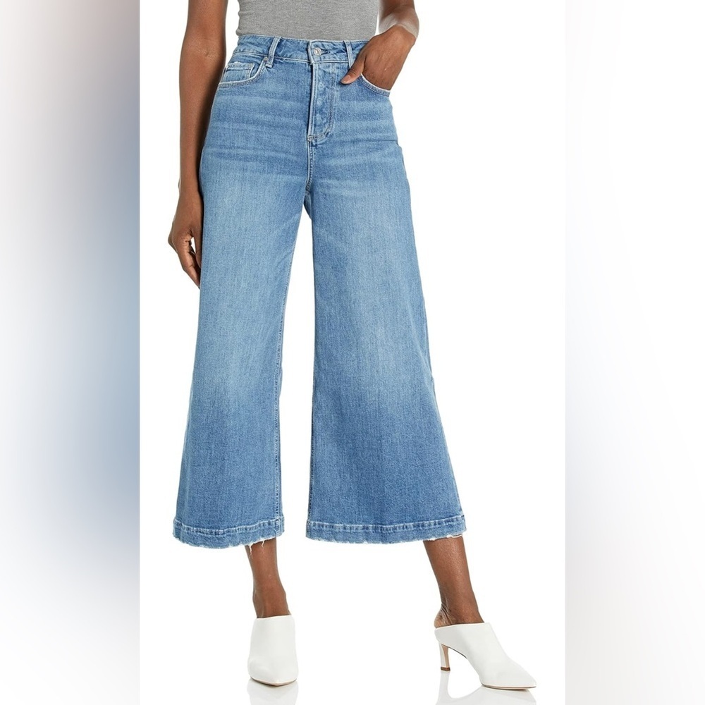 PAIGE Frankie Covered Button Fly Wide Leg Jean in Medium Wash Size 30